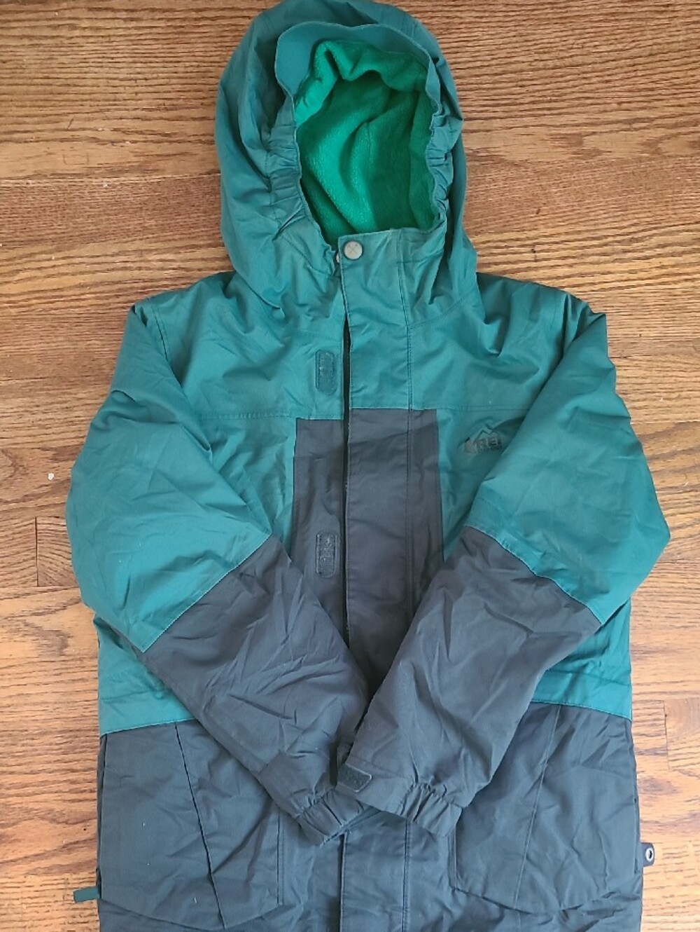 REI Co-Op Kids Waterproof Rain Jacket - Green & Charcoal Grey